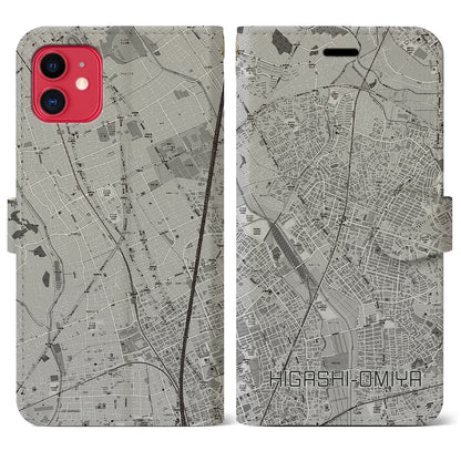 【東大宮（埼玉県）】地図柄iPhoneケース（手帳タイプ）モノトーン・iPhone 11 用