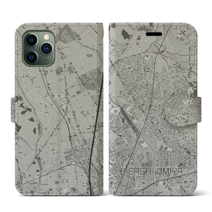 【東大宮（埼玉県）】地図柄iPhoneケース（手帳タイプ）モノトーン・iPhone 11 Pro 用