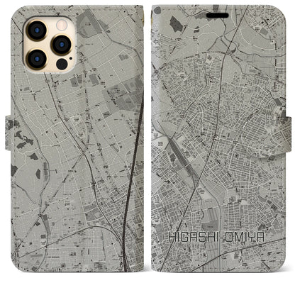 【東大宮（埼玉県）】地図柄iPhoneケース（手帳タイプ）モノトーン・iPhone 12 Pro Max 用