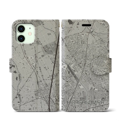 【東大宮（埼玉県）】地図柄iPhoneケース（手帳タイプ）モノトーン・iPhone 12 mini 用