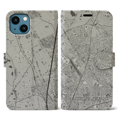 【東大宮（埼玉県）】地図柄iPhoneケース（手帳タイプ）モノトーン・iPhone 13 用