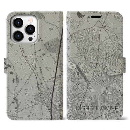 【東大宮（埼玉県）】地図柄iPhoneケース（手帳タイプ）モノトーン・iPhone 13 Pro 用