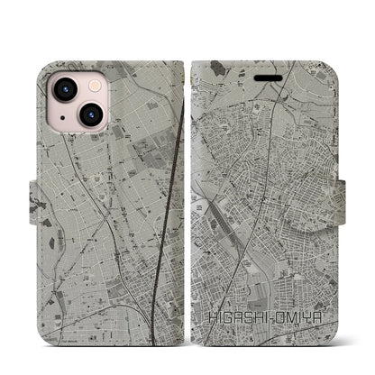 【東大宮（埼玉県）】地図柄iPhoneケース（手帳タイプ）モノトーン・iPhone 13 mini 用