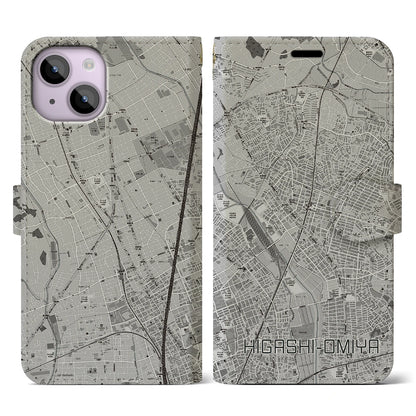 【東大宮（埼玉県）】地図柄iPhoneケース（手帳タイプ）モノトーン・iPhone 14 用