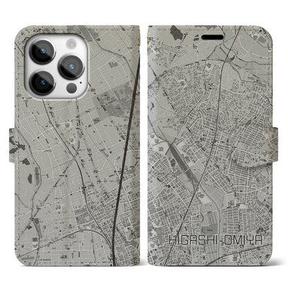 【東大宮（埼玉県）】地図柄iPhoneケース（手帳タイプ）モノトーン・iPhone 14 Pro 用