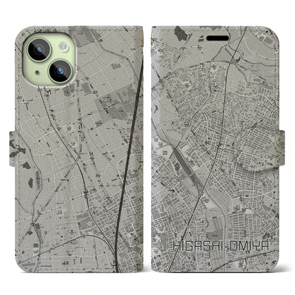 【東大宮（埼玉県）】地図柄iPhoneケース（手帳タイプ）モノトーン・iPhone 15 用