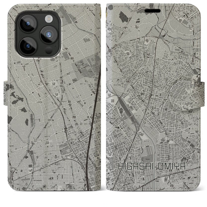 【東大宮（埼玉県）】地図柄iPhoneケース（手帳タイプ）モノトーン・iPhone 15 Pro Max 用