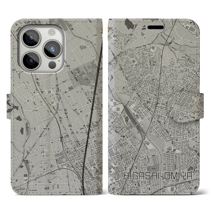 【東大宮（埼玉県）】地図柄iPhoneケース（手帳タイプ）モノトーン・iPhone 15 Pro 用