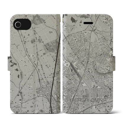 【東大宮（埼玉県）】地図柄iPhoneケース（手帳タイプ）モノトーン・iPhone SE（第3 / 第2世代） / 8 / 7 / 6s / 6 用