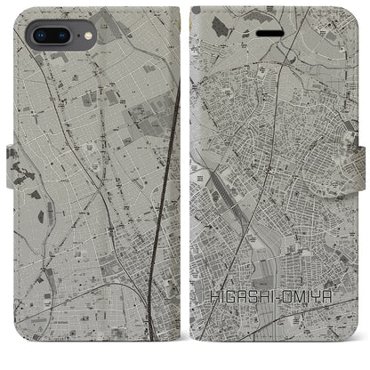 【東大宮（埼玉県）】地図柄iPhoneケース（手帳タイプ）モノトーン・iPhone 8Plus /7Plus / 6sPlus / 6Plus 用