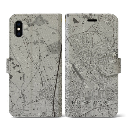 【東大宮（埼玉県）】地図柄iPhoneケース（手帳タイプ）モノトーン・iPhone XS / X 用