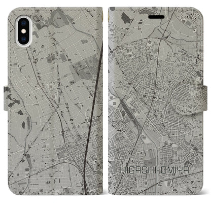 【東大宮（埼玉県）】地図柄iPhoneケース（手帳タイプ）モノトーン・iPhone XS Max 用