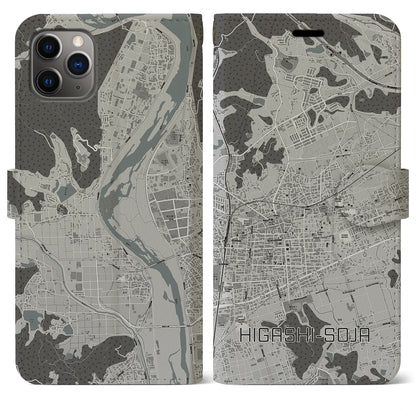 【東総社（岡山県）】地図柄iPhoneケース（手帳タイプ）モノトーン・iPhone 11 Pro Max 用