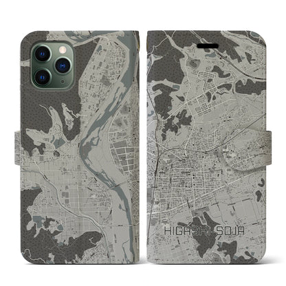 【東総社（岡山県）】地図柄iPhoneケース（手帳タイプ）モノトーン・iPhone 11 Pro 用