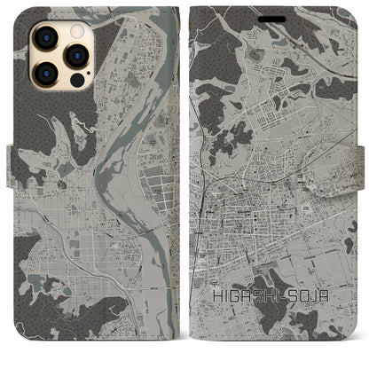 【東総社（岡山県）】地図柄iPhoneケース（手帳タイプ）モノトーン・iPhone 12 Pro Max 用