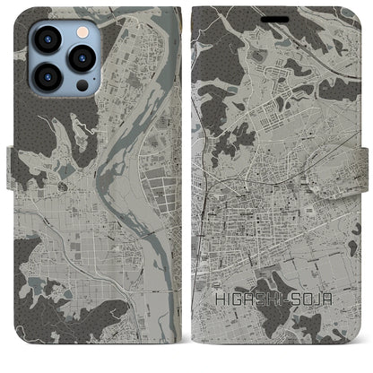 【東総社（岡山県）】地図柄iPhoneケース（手帳タイプ）モノトーン・iPhone 13 Pro Max 用