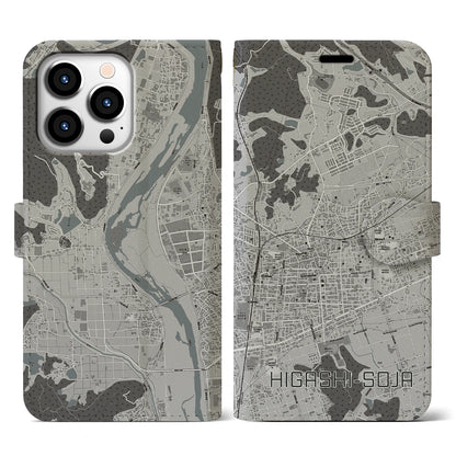 【東総社（岡山県）】地図柄iPhoneケース（手帳タイプ）モノトーン・iPhone 13 Pro 用