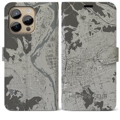 【東総社（岡山県）】地図柄iPhoneケース（手帳タイプ）モノトーン・iPhone 14 Pro Max 用