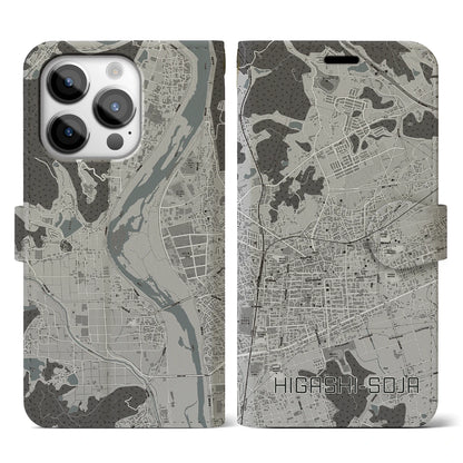 【東総社（岡山県）】地図柄iPhoneケース（手帳タイプ）モノトーン・iPhone 14 Pro 用