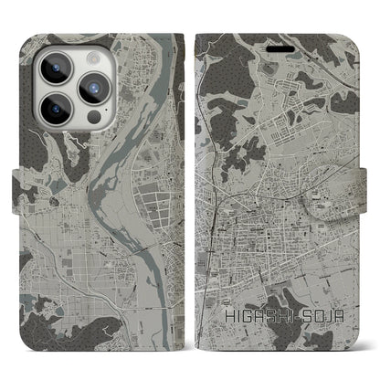 【東総社（岡山県）】地図柄iPhoneケース（手帳タイプ）モノトーン・iPhone 15 Pro 用