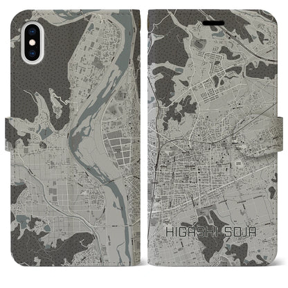 【東総社（岡山県）】地図柄iPhoneケース（手帳タイプ）モノトーン・iPhone XS Max 用