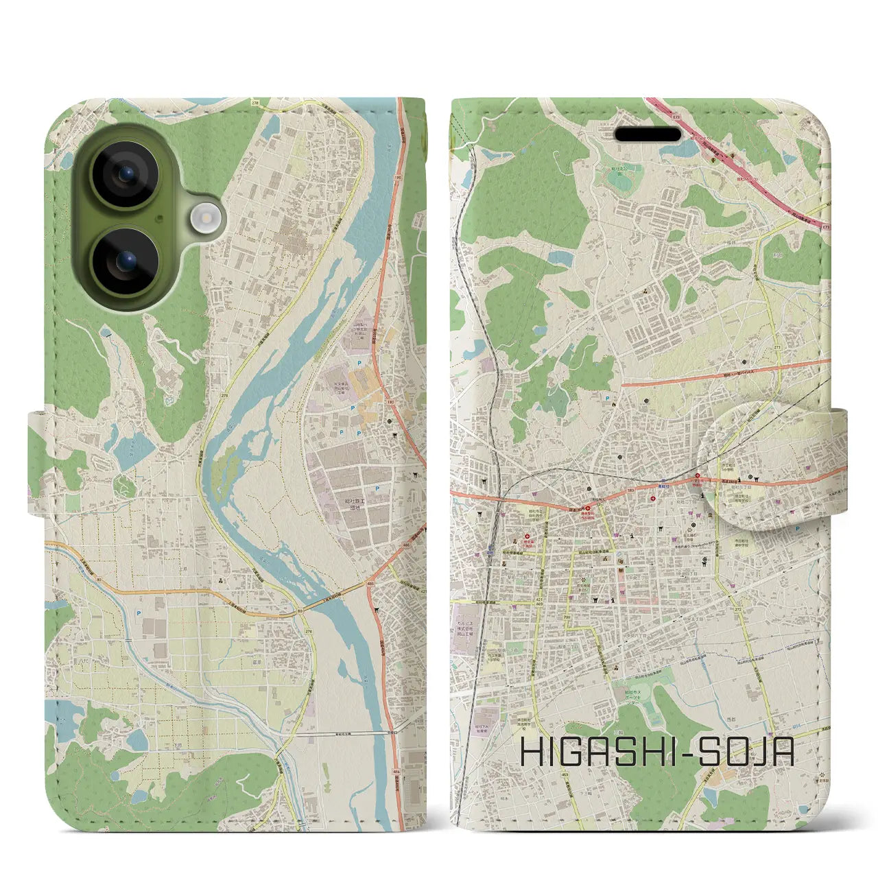 【東総社（岡山県）】地図柄iPhoneケース（手帳タイプ）