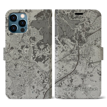 【東戸塚（神奈川県）】地図柄iPhoneケース（手帳タイプ）モノトーン・iPhone 12 / 12 Pro 用
