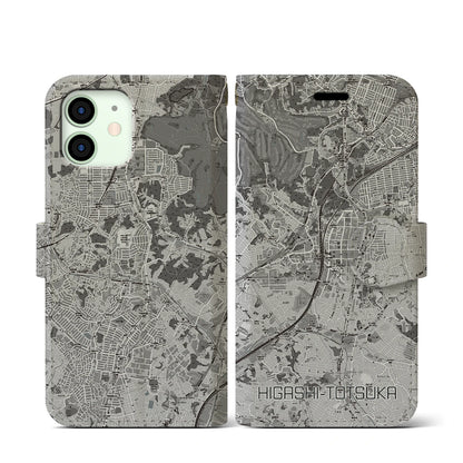 【東戸塚（神奈川県）】地図柄iPhoneケース（手帳タイプ）モノトーン・iPhone 12 mini 用