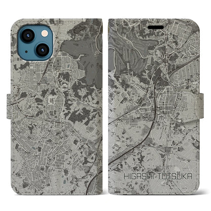 【東戸塚（神奈川県）】地図柄iPhoneケース（手帳タイプ）モノトーン・iPhone 13 用