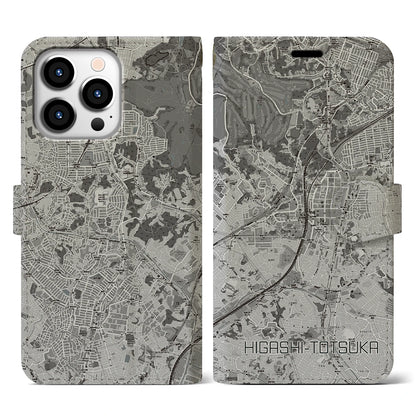 【東戸塚（神奈川県）】地図柄iPhoneケース（手帳タイプ）モノトーン・iPhone 13 Pro 用