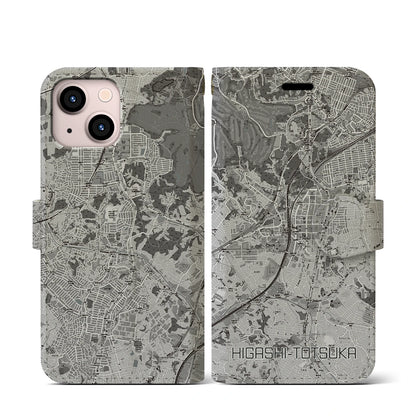 【東戸塚（神奈川県）】地図柄iPhoneケース（手帳タイプ）モノトーン・iPhone 13 mini 用