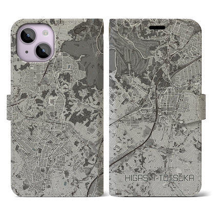 【東戸塚（神奈川県）】地図柄iPhoneケース（手帳タイプ）モノトーン・iPhone 14 用