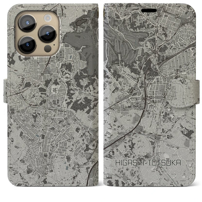 【東戸塚（神奈川県）】地図柄iPhoneケース（手帳タイプ）モノトーン・iPhone 14 Pro Max 用