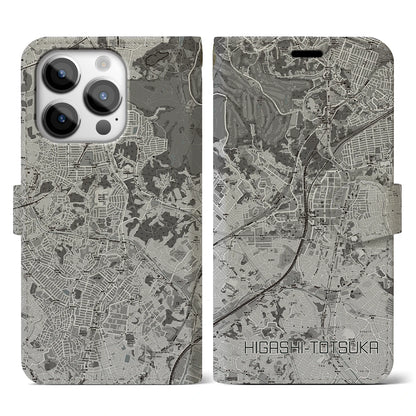 【東戸塚（神奈川県）】地図柄iPhoneケース（手帳タイプ）モノトーン・iPhone 14 Pro 用