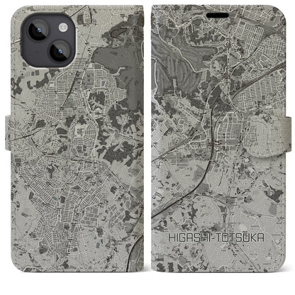 【東戸塚（神奈川県）】地図柄iPhoneケース（手帳タイプ）モノトーン・iPhone 14 Plus 用