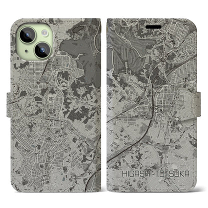 【東戸塚（神奈川県）】地図柄iPhoneケース（手帳タイプ）モノトーン・iPhone 15 用