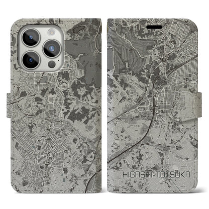 【東戸塚（神奈川県）】地図柄iPhoneケース（手帳タイプ）モノトーン・iPhone 15 Pro 用