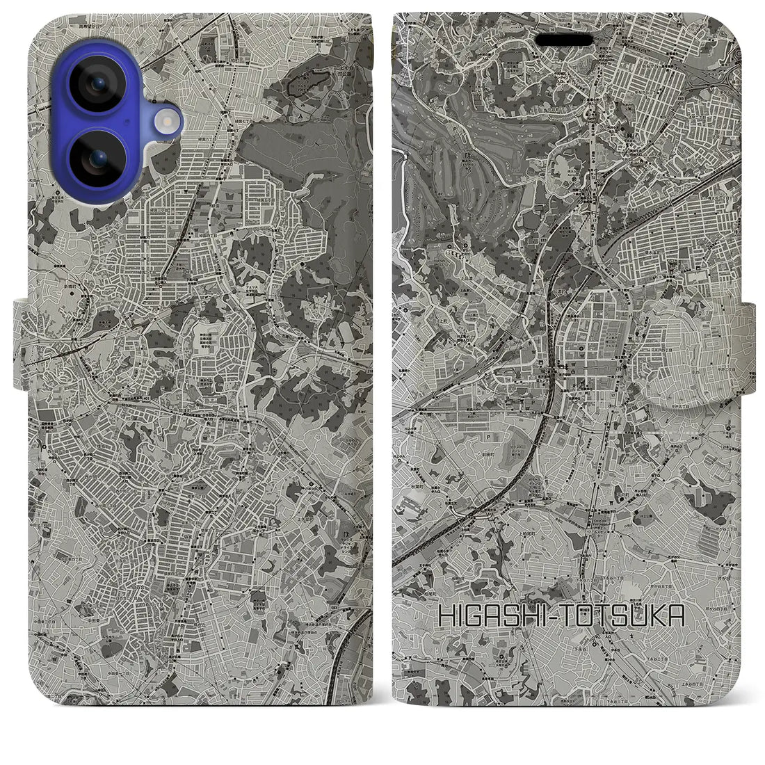 【東戸塚(神奈川県)】地図柄iPhoneケース(手帳タイプ)モノトーン・iPhone 16 Pro Max 用