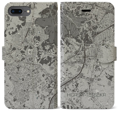 【東戸塚（神奈川県）】地図柄iPhoneケース（手帳タイプ）モノトーン・iPhone 8Plus /7Plus / 6sPlus / 6Plus 用