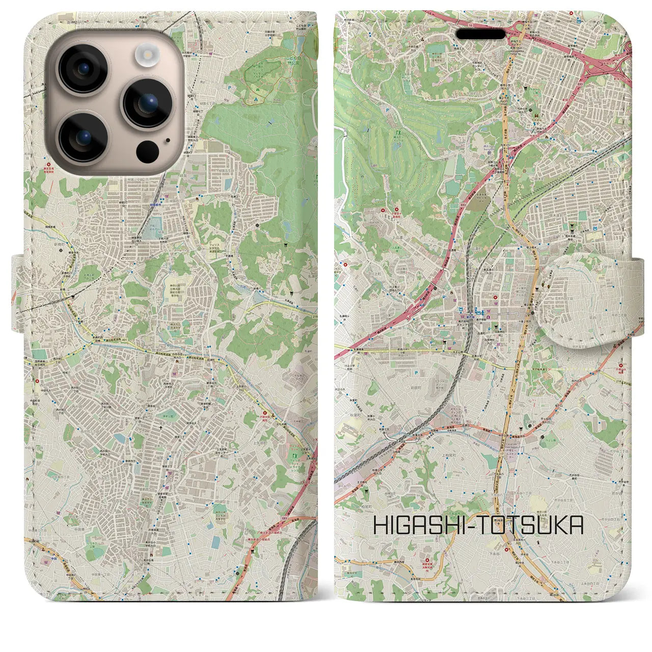 【東戸塚（神奈川県）】地図柄iPhoneケース（手帳タイプ）ナチュラル・iPhone 16 Plus 用