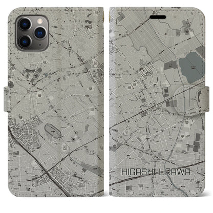 【東浦和（埼玉県）】地図柄iPhoneケース（手帳タイプ）モノトーン・iPhone 11 Pro Max 用