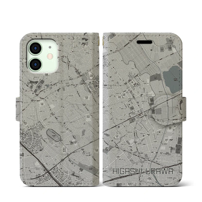 【東浦和（埼玉県）】地図柄iPhoneケース（手帳タイプ）モノトーン・iPhone 12 mini 用