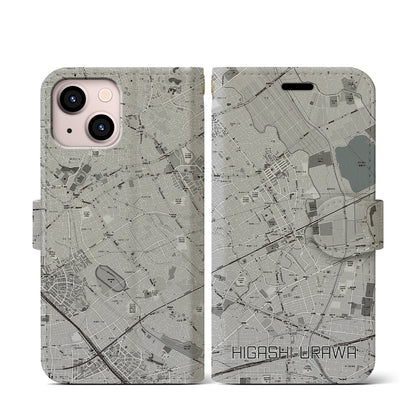 【東浦和（埼玉県）】地図柄iPhoneケース（手帳タイプ）モノトーン・iPhone 13 mini 用