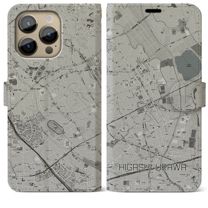 【東浦和（埼玉県）】地図柄iPhoneケース（手帳タイプ）モノトーン・iPhone 14 Pro Max 用