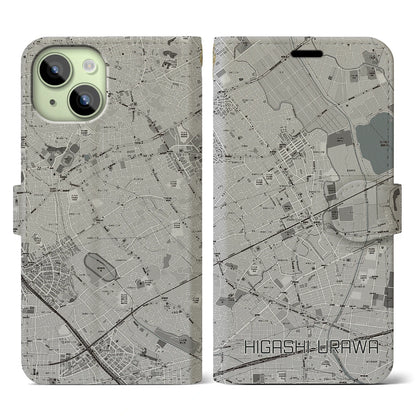 【東浦和（埼玉県）】地図柄iPhoneケース（手帳タイプ）モノトーン・iPhone 15 用
