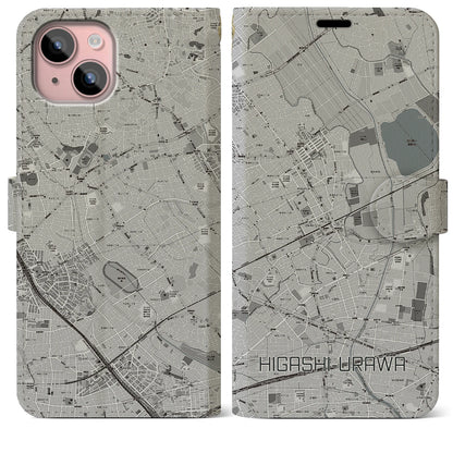 【東浦和（埼玉県）】地図柄iPhoneケース（手帳タイプ）モノトーン・iPhone 15 Plus 用