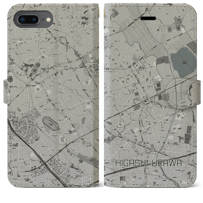 【東浦和（埼玉県）】地図柄iPhoneケース（手帳タイプ）モノトーン・iPhone 8Plus /7Plus / 6sPlus / 6Plus 用