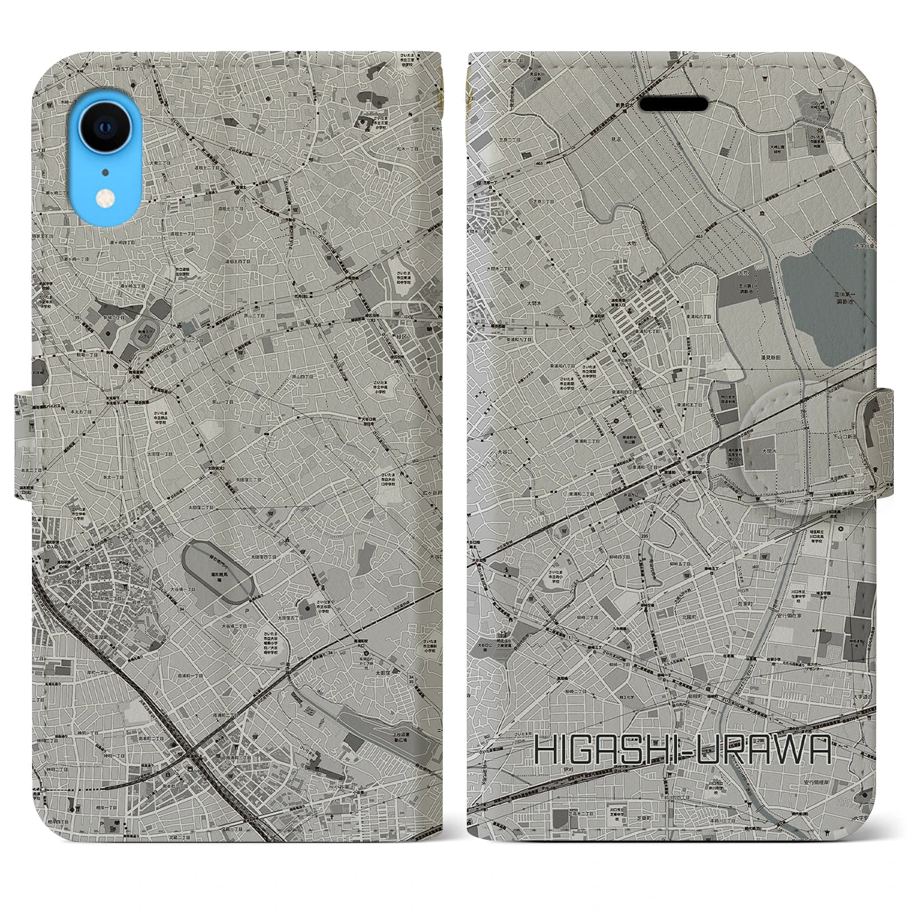 【東浦和】地図柄iPhoneケース（手帳両面タイプ・モノトーン）iPhone XR 用