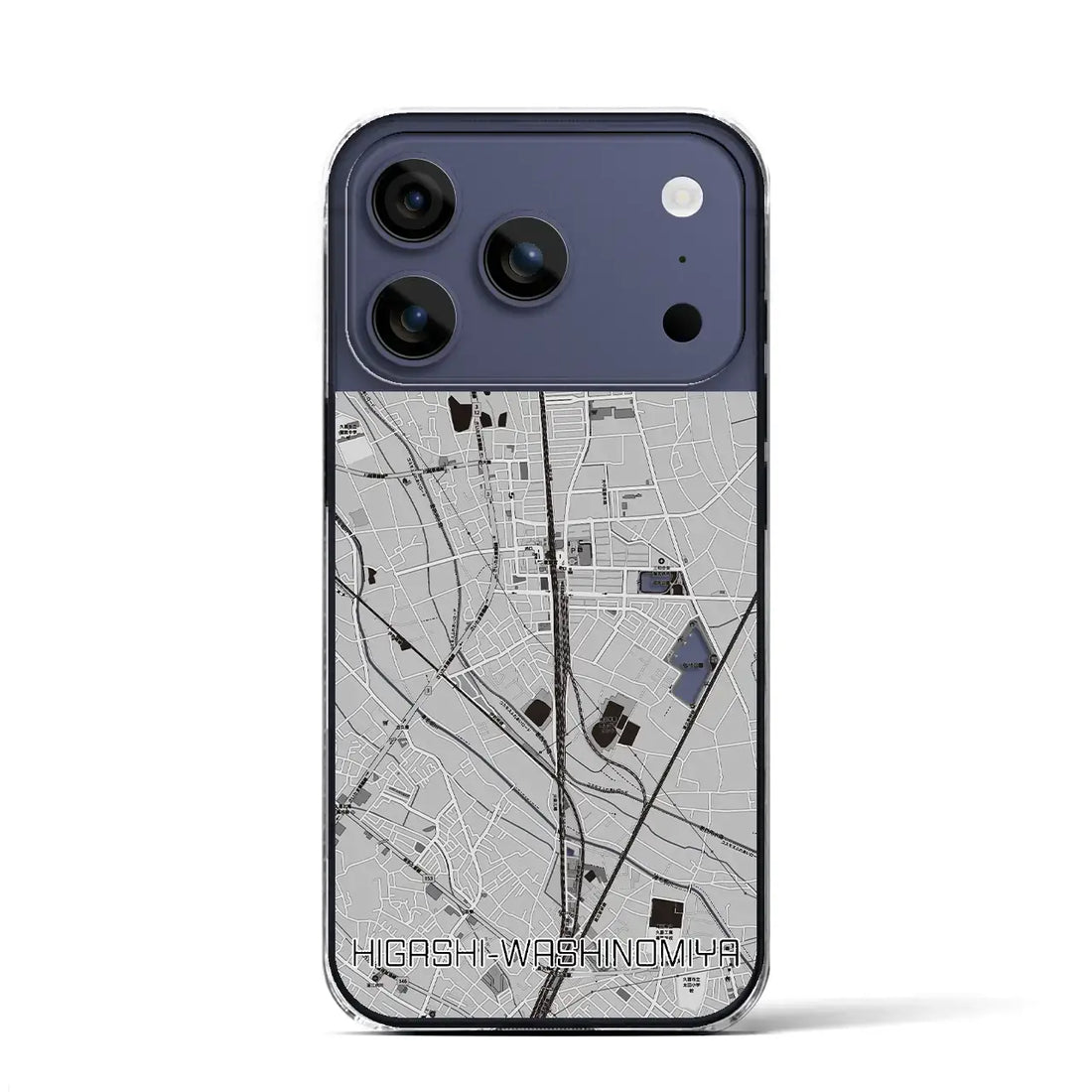 【東鷲宮(埼玉県)】地図柄iPhoneケース(クリアタイプ)モノトーン・iPhone 17 Pro Max 用