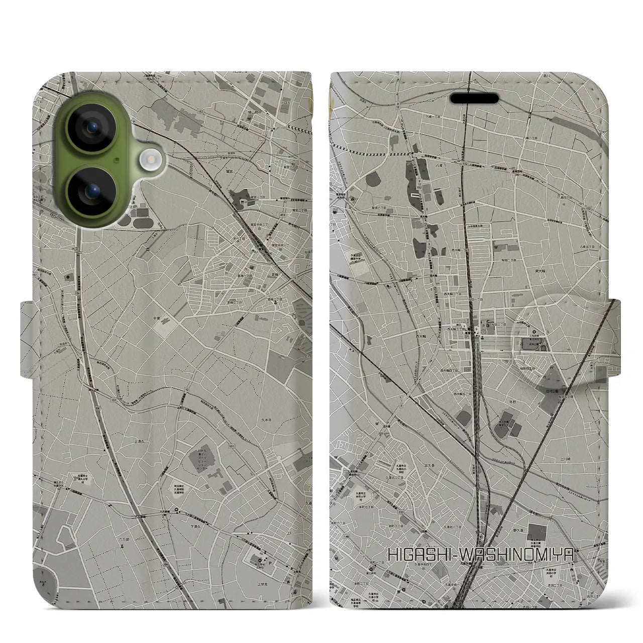 【東鷲宮（埼玉県）】地図柄iPhoneケース（手帳タイプ）